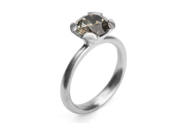 Platinum Calyx ring set with grey diamond-McCaul