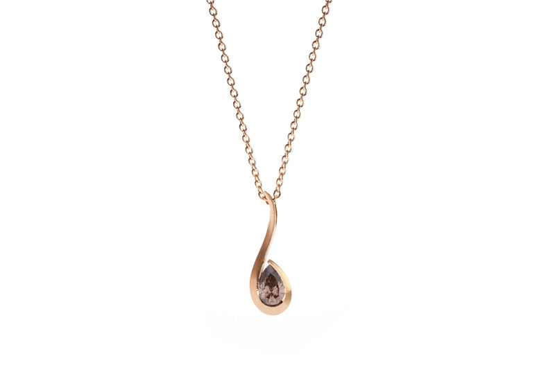 Pear shaped cognac diamond set in 18ct rose gold twist pendant-McCaul