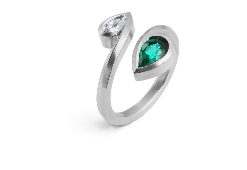 Emerald and diamond Double Twist ring-McCaul