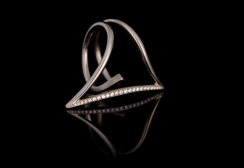 18 carat gold wire pave diamond ring-McCaul