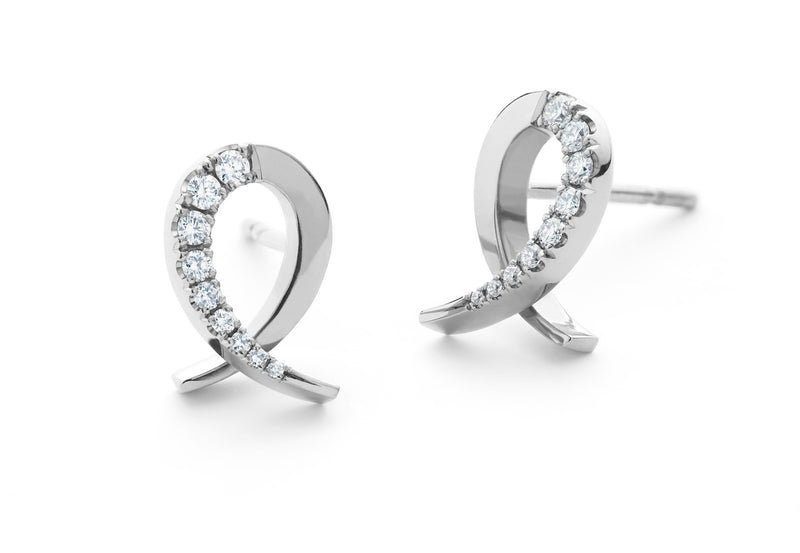 Forged white gold and diamond stud earrings