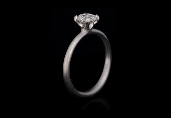 SCULPTED PLATINUM 4 CLAW DIAMOND ENGAGEMENT RING WITH CUSHION SHAPED DIAMOND-McCaul