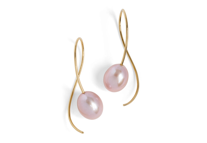 18 carat rose gold earrings with pink freshwater pearls-McCaul