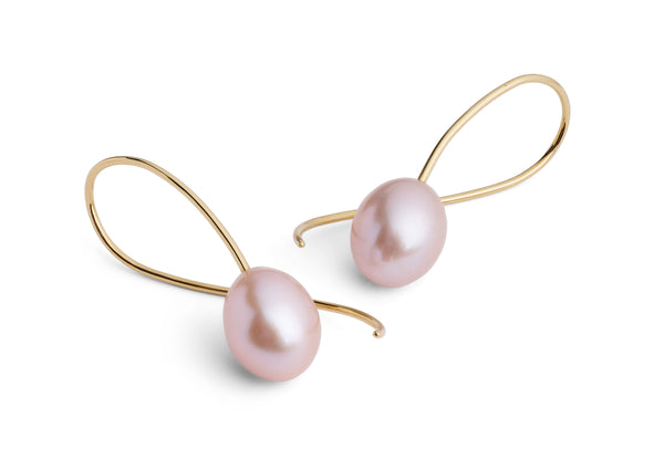 18 carat rose gold earrings with pink freshwater pearls-McCaul