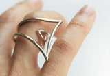 White gold two finger coctail ring on hand