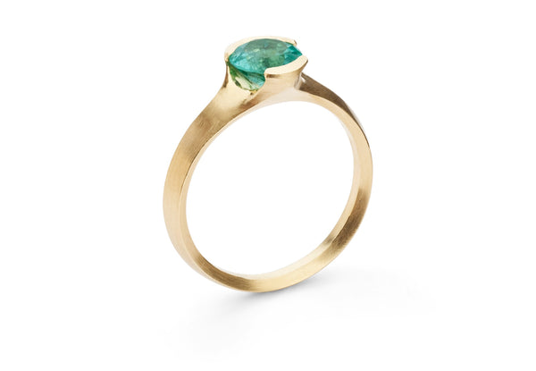Carved rose gold Arris ring with Paraiba tourmaline