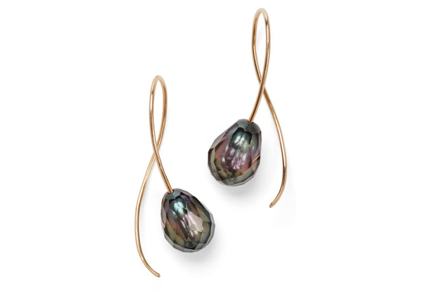 18ct rose gold faceted grey South Sea pearl drop earrings