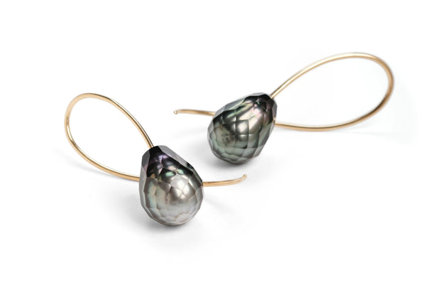 Rose gold faceted grey South Sea pearl drop earrings
