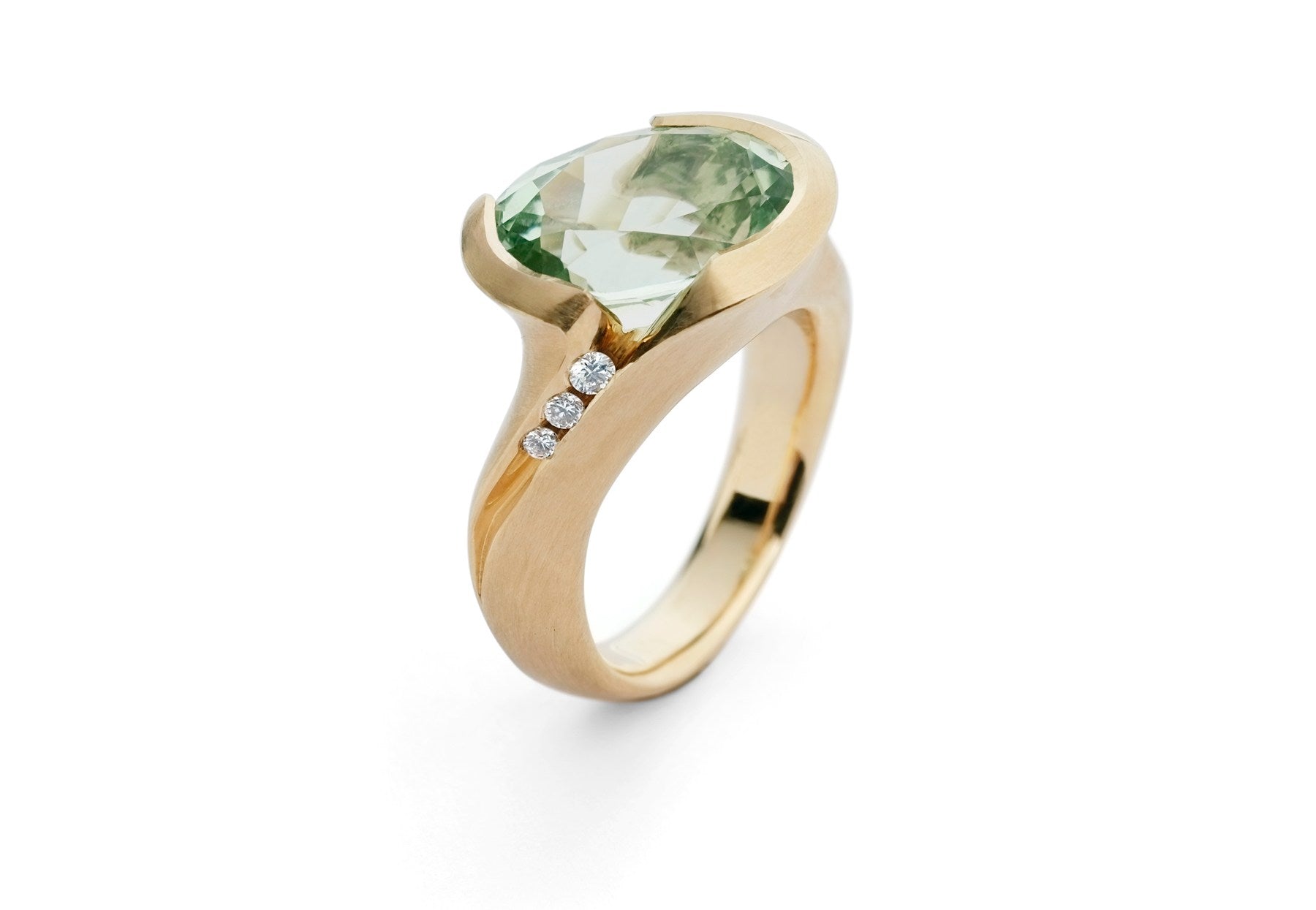 Rose gold and mint green tourmaline carved ring