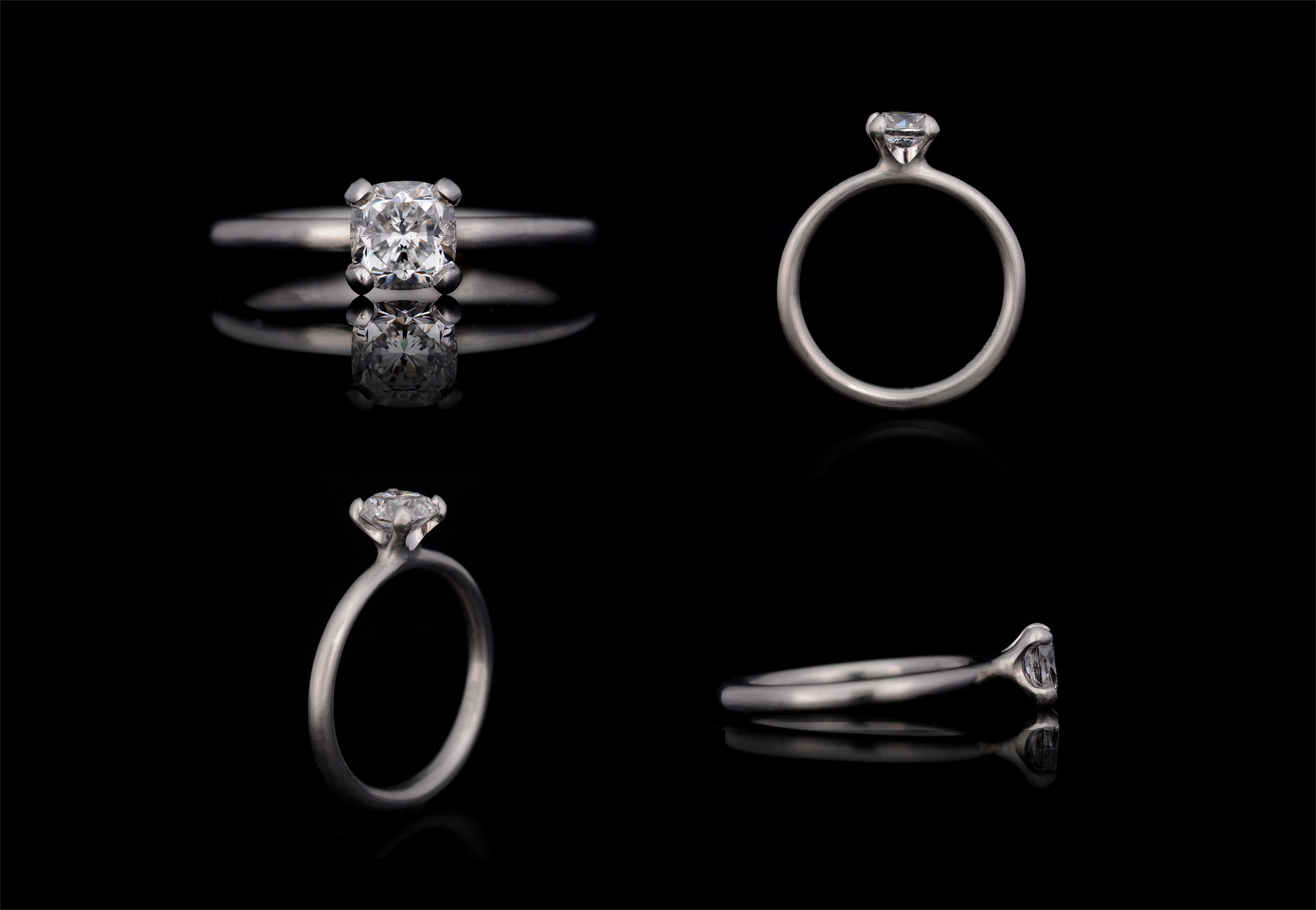 SCULPTED PLATINUM 4 CLAW DIAMOND ENGAGEMENT RING WITH CUSHION SHAPED DIAMOND-McCaul