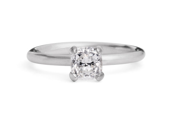 SCULPTED PLATINUM 4 CLAW DIAMOND ENGAGEMENT RING WITH CUSHION SHAPED DIAMOND-McCaul