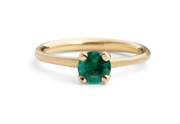 Sculpted yellow gold 4 claw emerald ring-McCaul