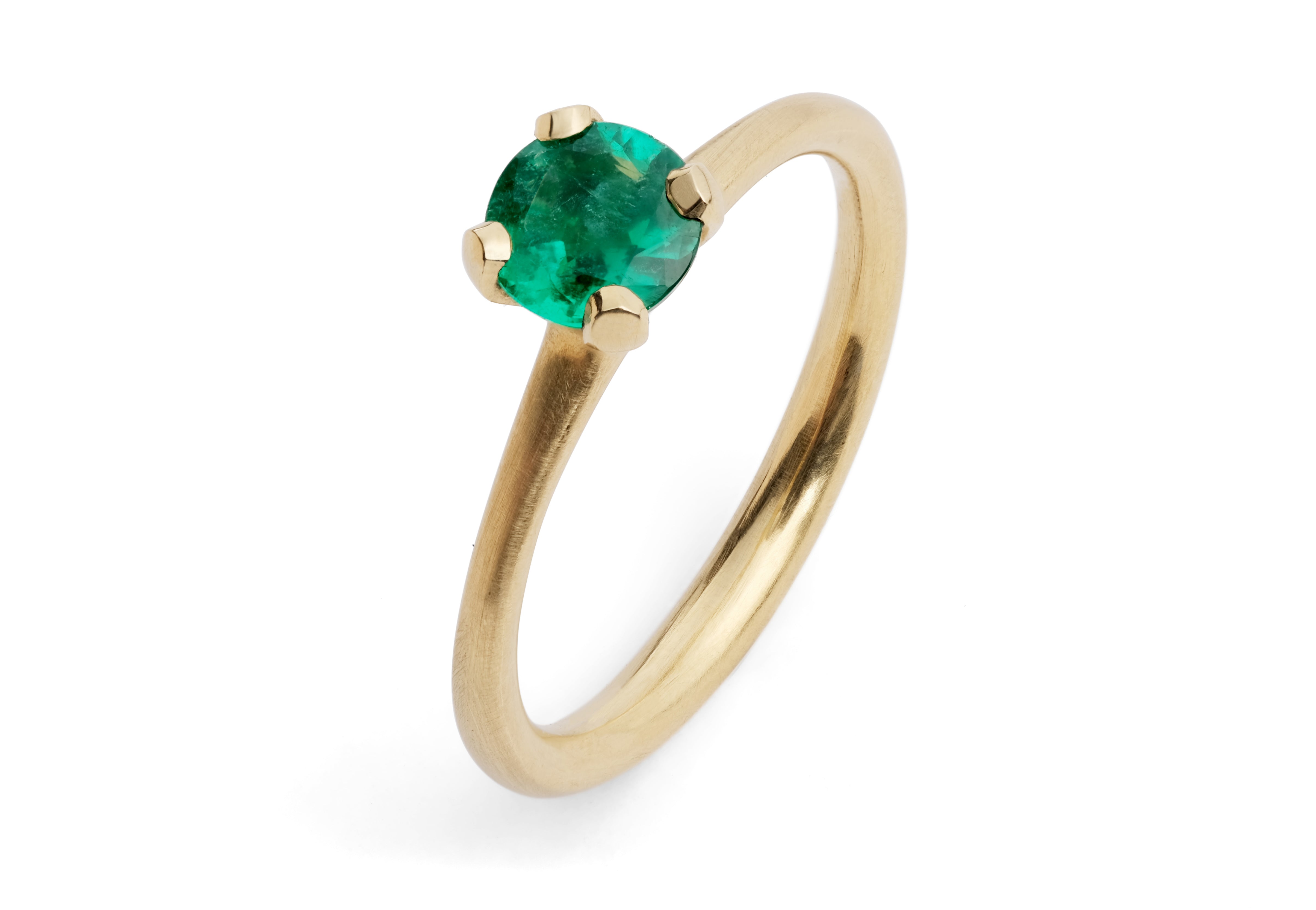 Sculpted yellow gold 4 claw emerald ring-McCaul