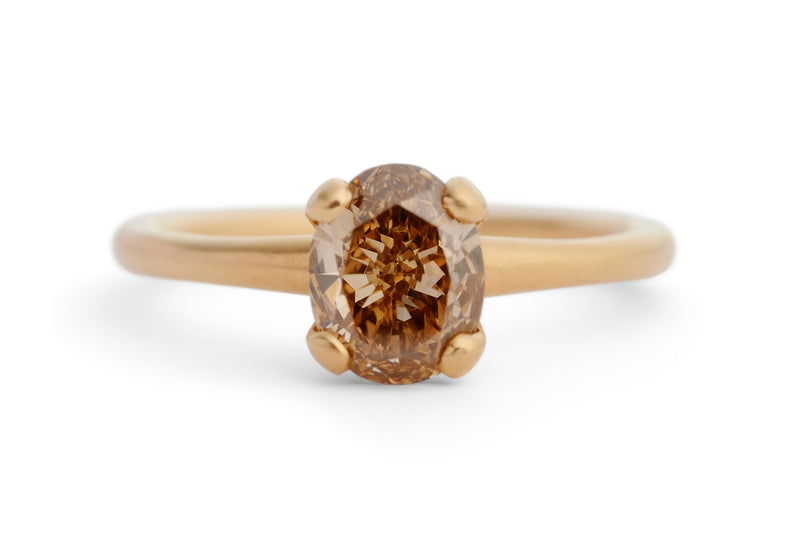 Oval cognac diamond and rose gold 4 claw solitaire engagement ring