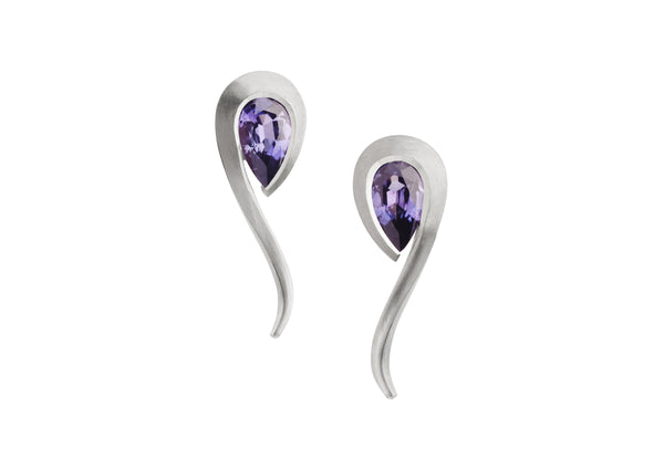 White gold and Purple Sapphire Twist Earrings-McCaul