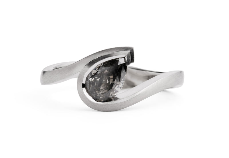 Wave platinum pear shape grey diamond engagement ring-McCaul