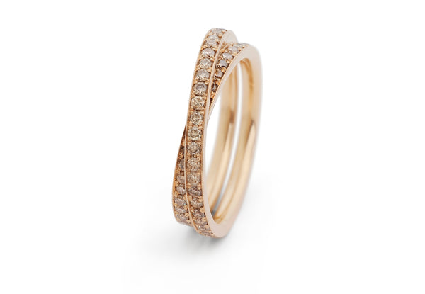 'Wrapover' eternity ring in rose gold with cognac diamonds