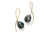 18 carat gold and faceted Tahitian pearl drop earrings-McCaul
