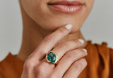 Carved rose gold ring with green tourmaline and diamonds-McCaul