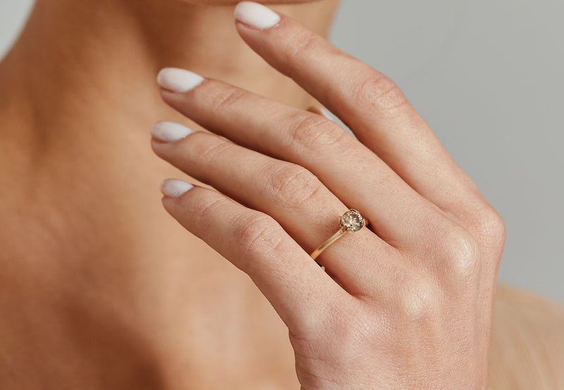 Rose gold calyx engagement ring with cognac diamond-McCaul