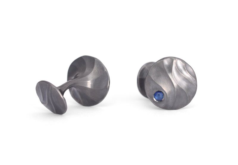 Carved cufflinks with blue sapphire-McCaul
