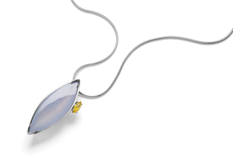 Navette shaped chalcedony pendant with marquise yellow diamond-McCaul