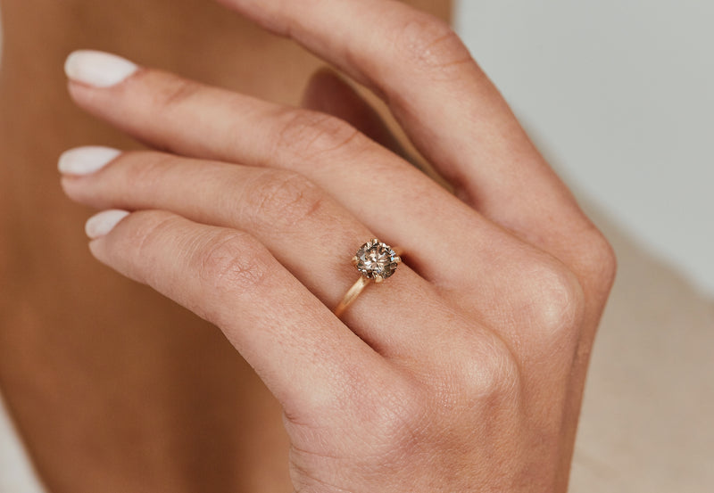 Modern 18ct rose gold 4-claw cognac diamond engagement ring-McCaul