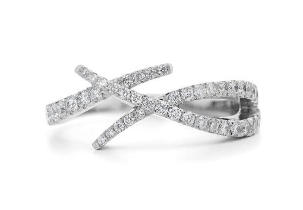 white gold and diamond crossover engagement and wedding ring