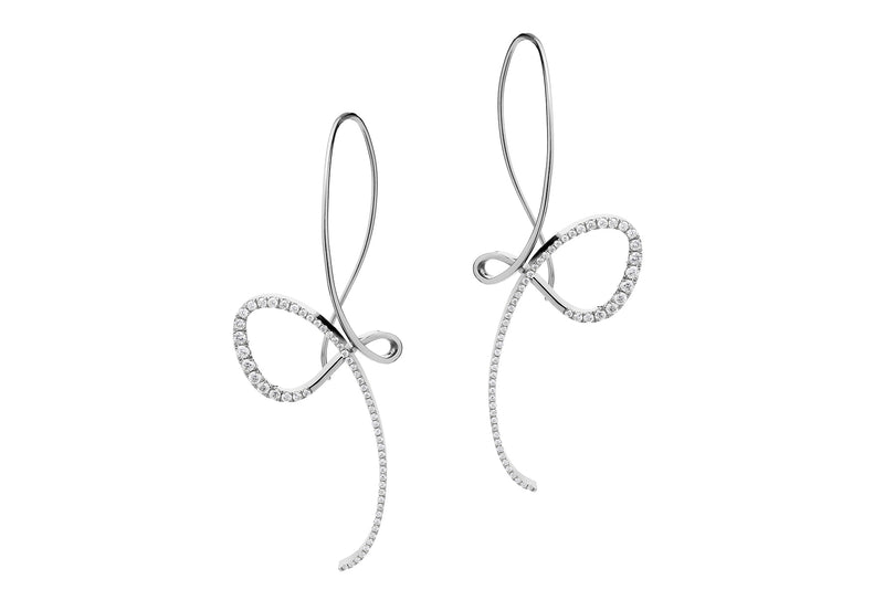 Forged white gold and diamond drop earrings