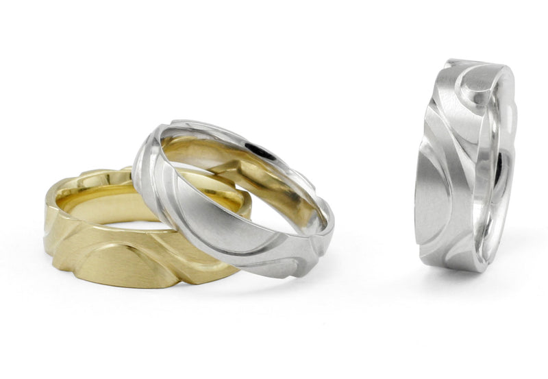 Hand carved gold and platinum men's rings-McCaul