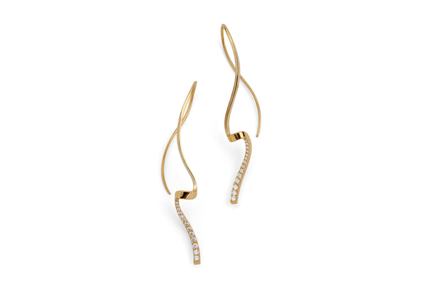Hand forged 18 carat gold pave set earrings-McCaul