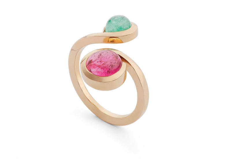 Pariaba and pink tourmaline forged two stone cocktail ring