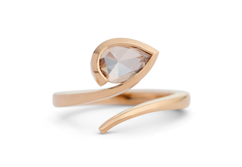 Contemporary rose gold and rose cut champagne diamond engagement ring
