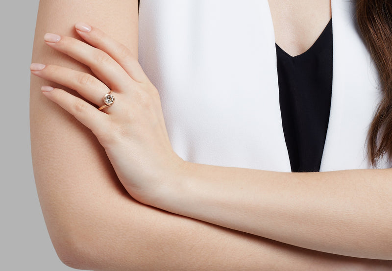 'Wave' rose gold engagement ring with cognac diamond-McCaul