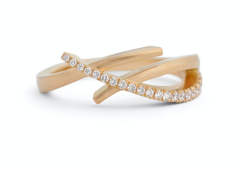 Rose gold and diamond crossover ring-McCaul